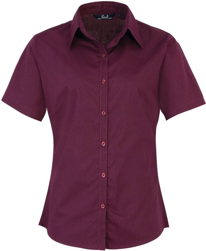 Premier | PR302, Popelínová blúzka s kr. rukávom, červená Aubergine, 10_S