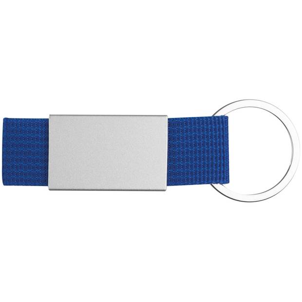 Přívěsek na klíče kombinující barevný textil a nerezový plíšek, modrá Přívěsek na klíče kombinující barevný textil a nerezový plíšek, modrá