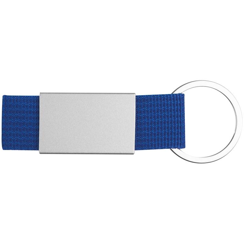 Prívesok na kľúče kombinujúci farebný textil a lesklý pliešok, modrá