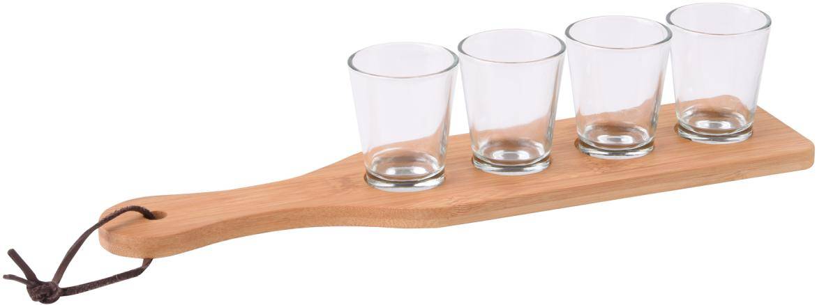 "Prkénko se 4 skleničkami ""Bamboo Party"", hnědá"