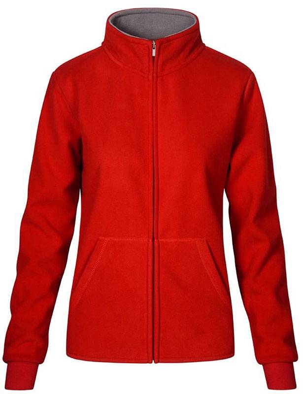 Promodoro|7985, Dámska dvojitá flís.bunda, červená-sivá Light, XS