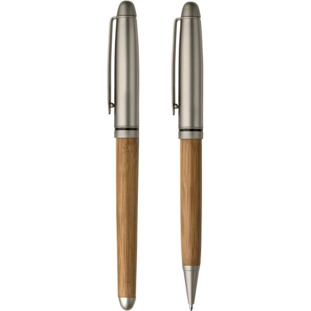 Psací souprava, dřevěné kuličkové pero a roller, modrá náplň Psací souprava, dřevěné kuličkové pero a roller, modrá náplň