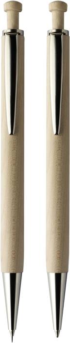 PUKAO Drevená písacia súprava, guľôčkové pero, modrá náplň a mikroceruzka, balené v krabičke