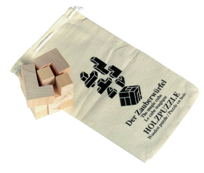 Puzzle dřevěná kostka v pouzdře