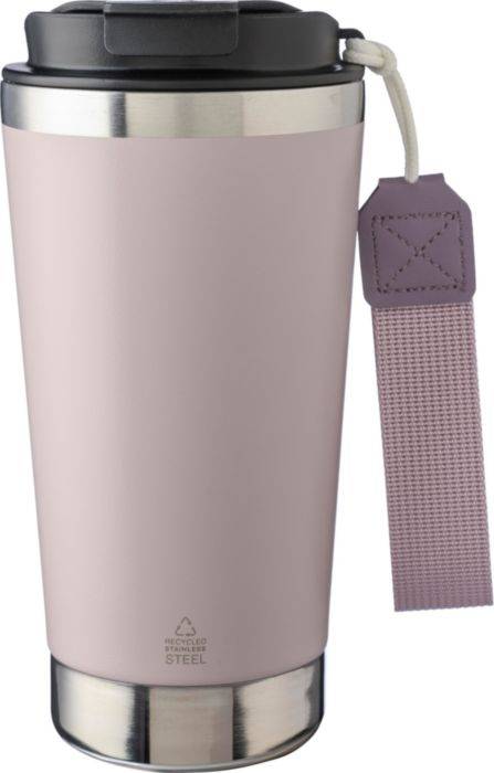 Recyklovaný nerezový dvojplášťový hrnček na pitie 500 ml Kayla, ružová pastel
