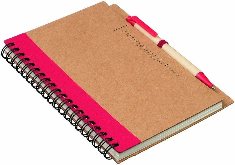 Recyklovaný zápisník A6 s perom, čierna náplň, červená