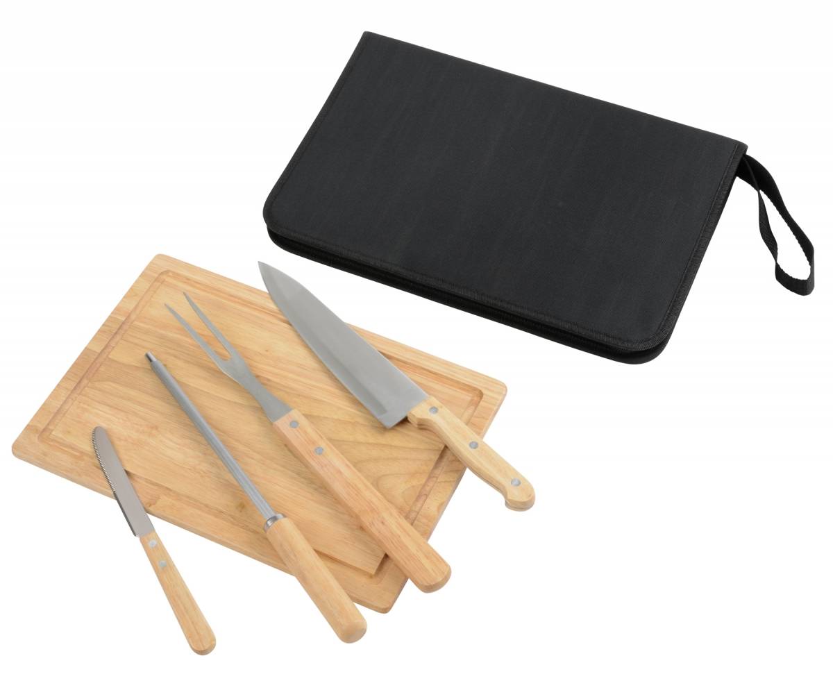 RIKOTA BBQ sada 4 nožov s drevenou doskou v obale na zips