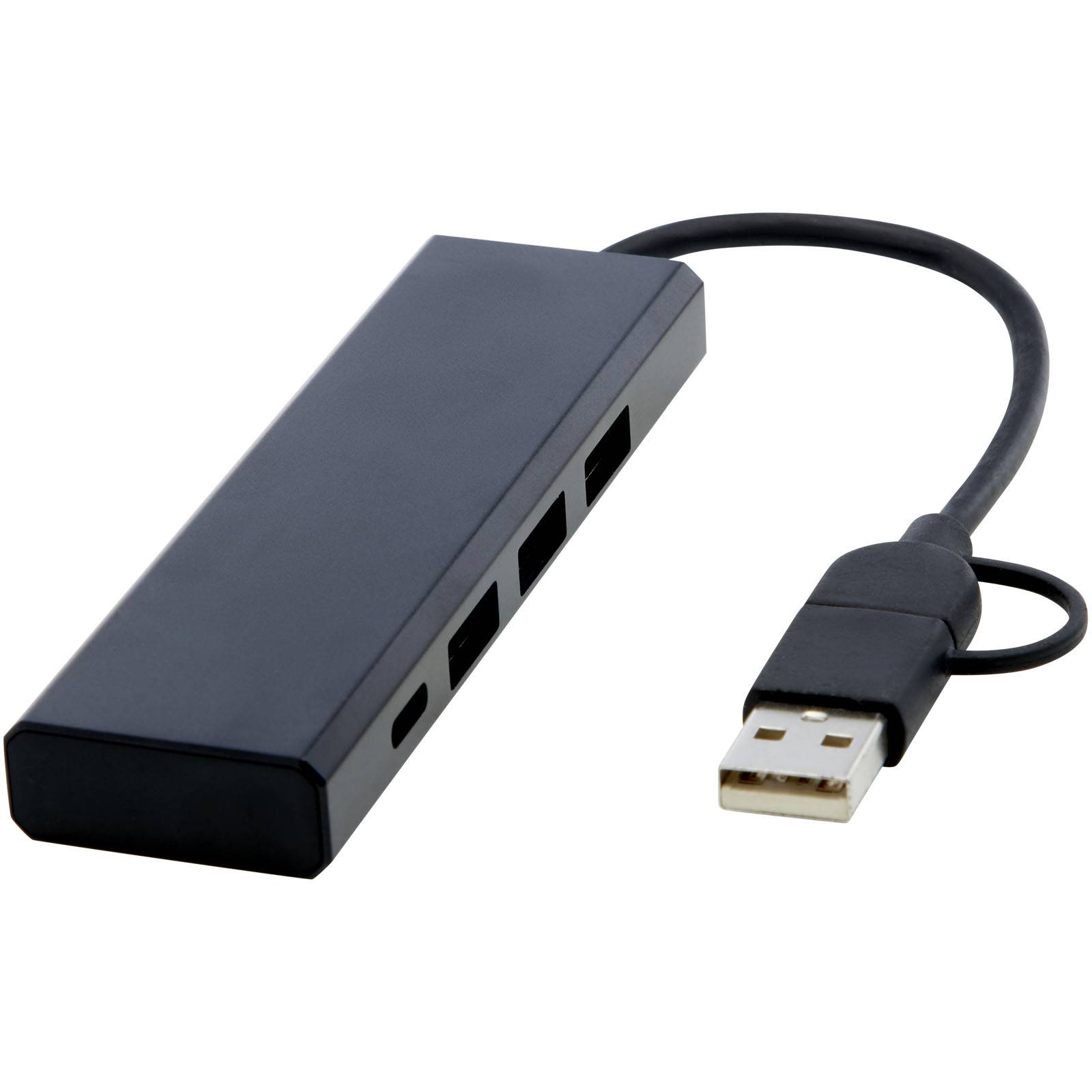 Rise USB 2.0 húb z RCS recykl. hliníka, čierna