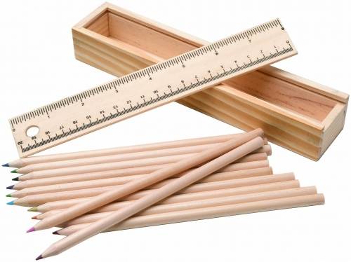 Sada 12 ks pastelek v dřevěném balení s pravítkem