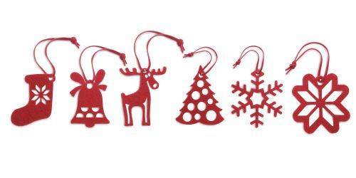 Sada 6 červených plstených ozdôb