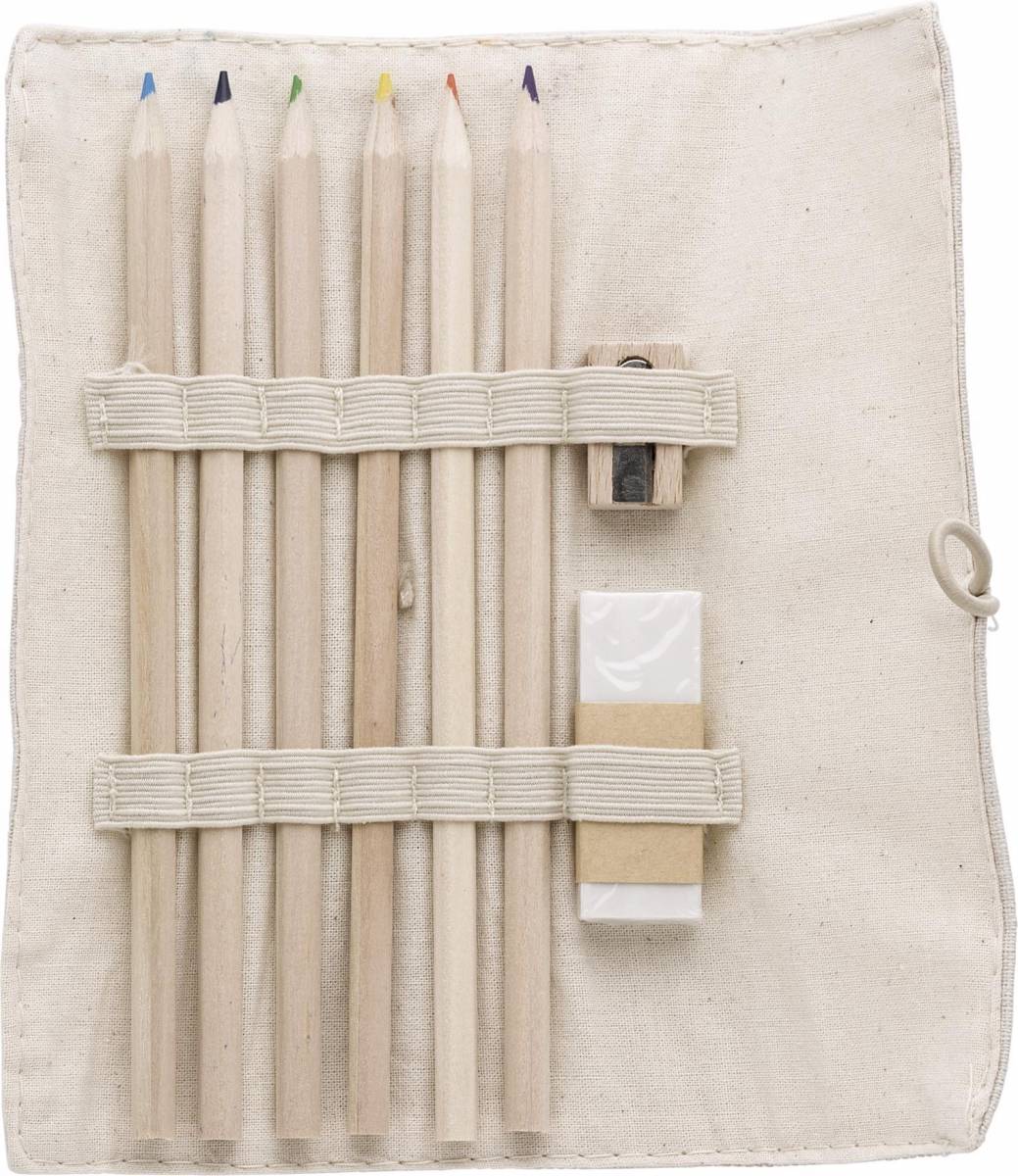 Sada 6 pastelek, gumy a struhadla v bavlněném pouzdře