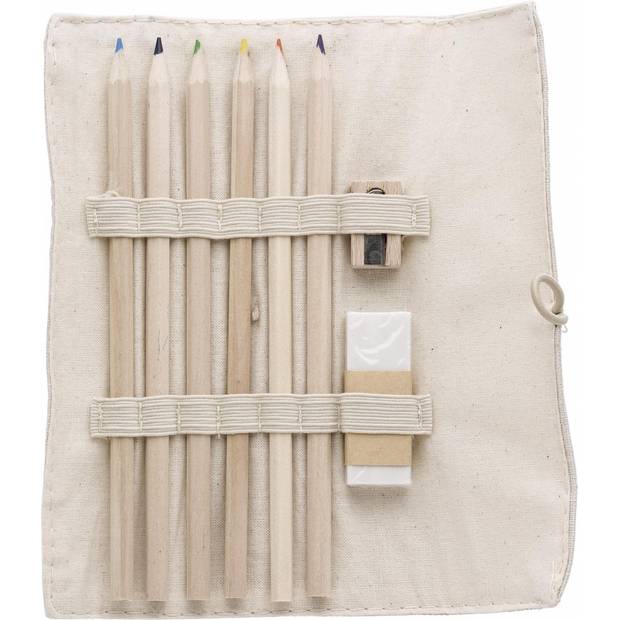 Sada 6 pastelek, gumy a struhadla v bavlněném pouzdře Sada 6 pastelek, gumy a struhadla v bavlněném pouzdře