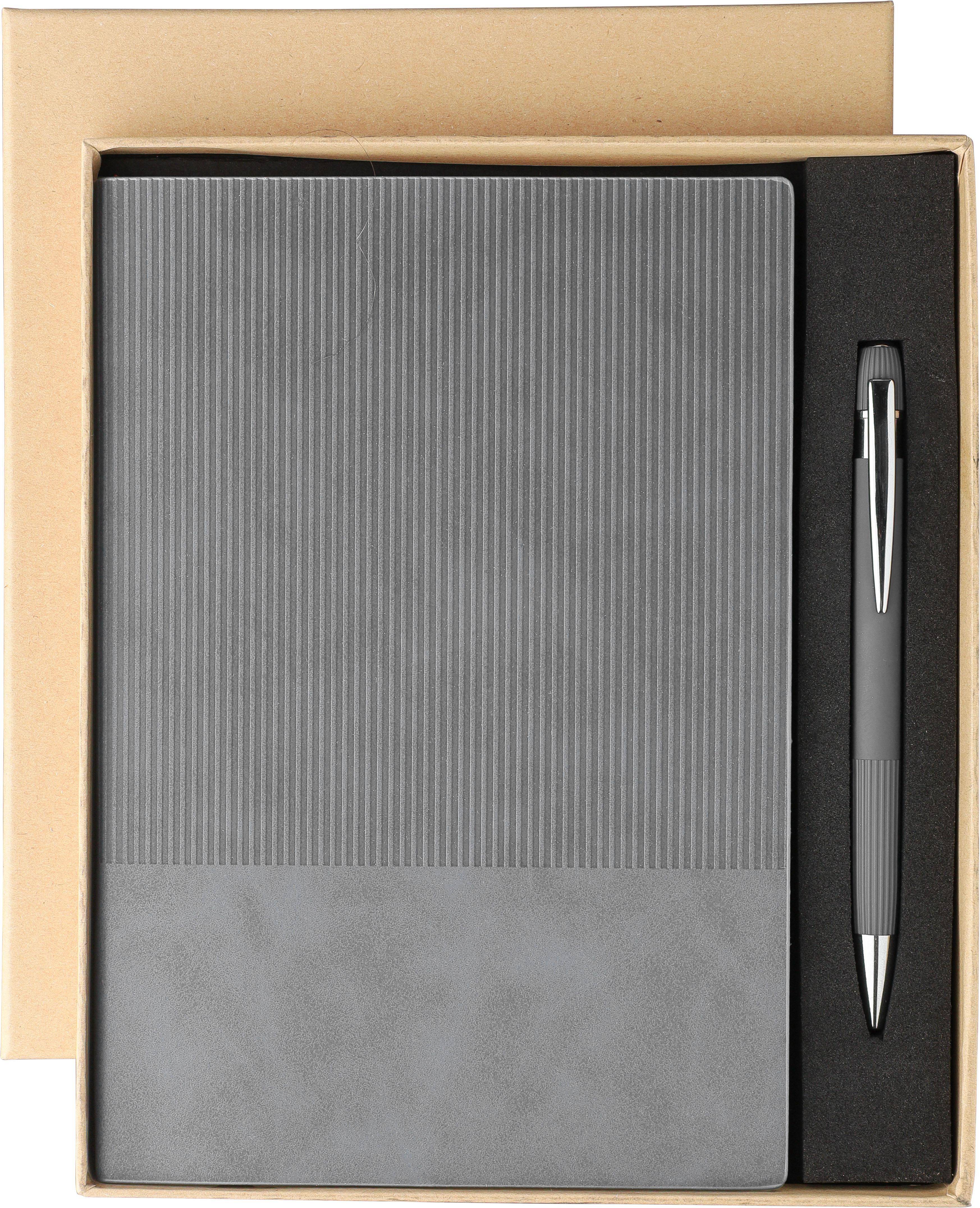 Sada zápisníka a guľôčkového pera z recyklovaného PU (A5) Tarek, sivá