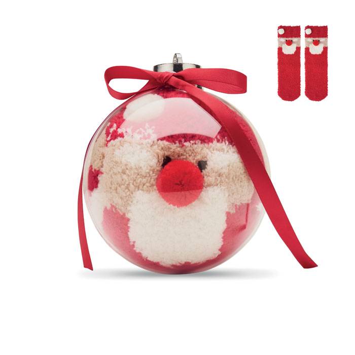 Santa ponožky vo vianočnej guli, červená