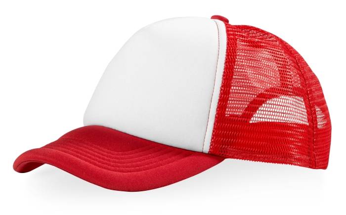 Šiltovka Trucker 5 panelová so sieťkou a plastovým zapínaním, červená a biela