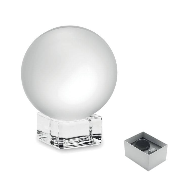 Sklenená cena v tvare gule, transparentná