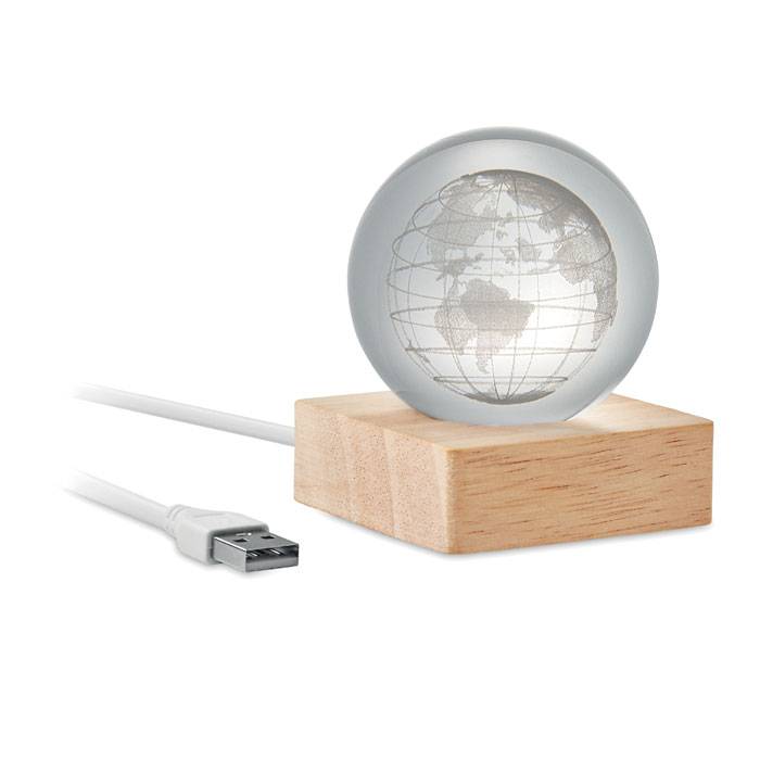 Sklenený glóbus s LED, hnedá Wood