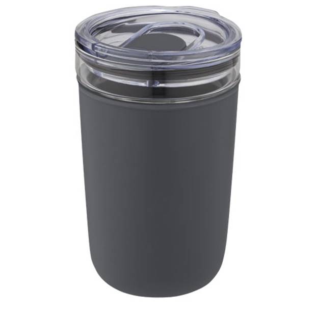 Sklenený hrnček o objemu 420 ml s vonkajšou stenou z recyklovaného plastu Bello, sivá Sklenený hrnček o objemu 420 ml s vonkajšou stenou z recyklovaného plastu Bello, sivá