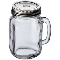Obrázok ku produktu Sklenený pohár s kovovovým vrchnákom s dierkou na slamku, 450 ml