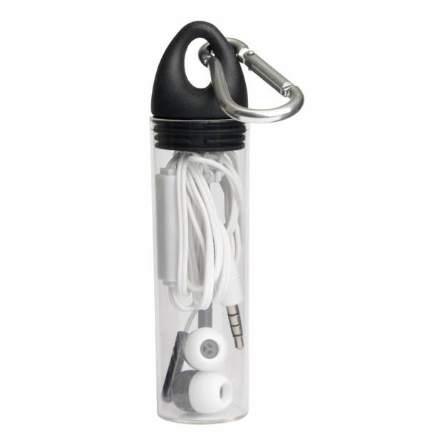 Sluchátka do uší v krabičce s karabinou, černá Sluchátka do uší v krabičce s karabinou, černá