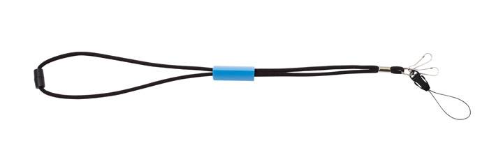 Šňůrka na krk se dvěma karabinami a olivkou, modrá