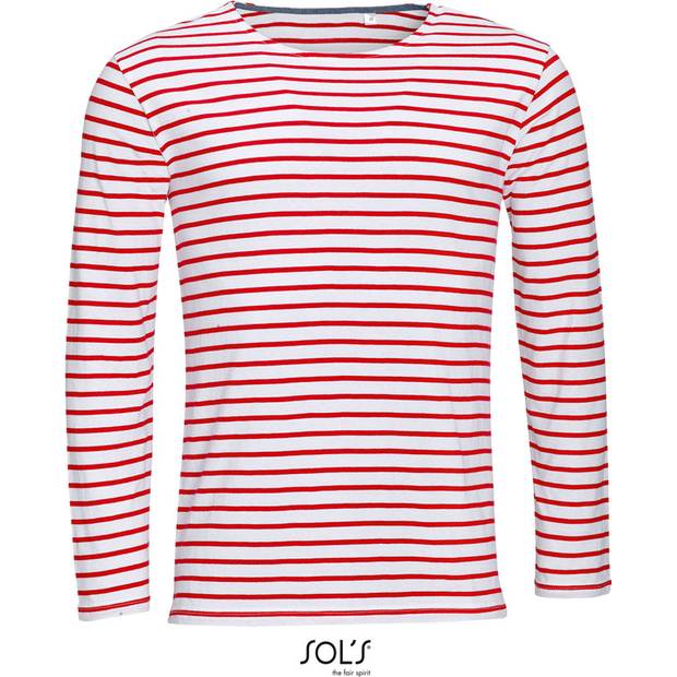 SOL'S | Marine Men, Pánske tričko s dl. rukávom, biela - červená, S SOL'S | Marine Men, Pánske tričko s dl. rukávom, biela - červená, S