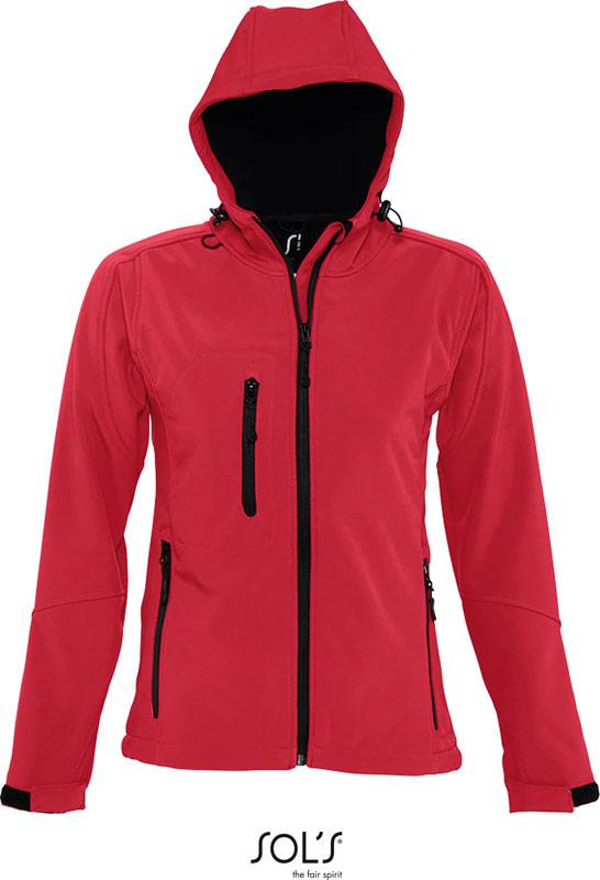 SOL'S | Replay Women, Dámska 3-vrst. softshell. bunda s kapuc., červená p., XL