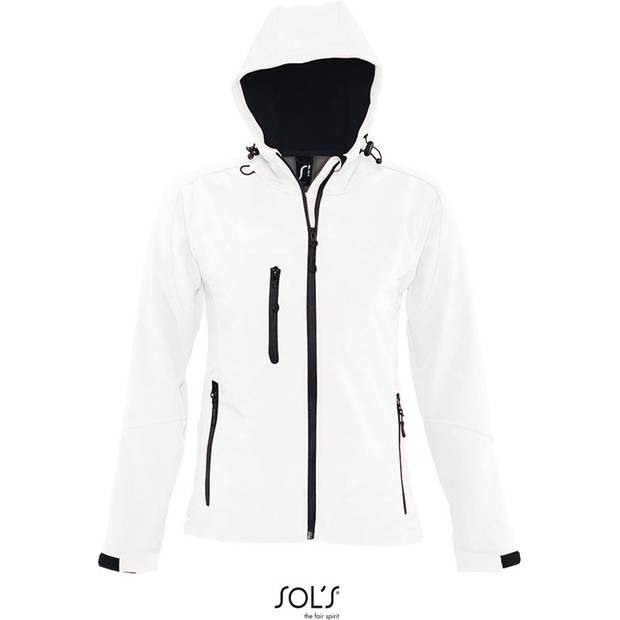 SOL'S | Replay Women, Dámská 3-vrst. softshell. bunda s kapucí, bílá, S SOL'S | Replay Women, Dámská 3-vrst. softshell. bunda s kapucí, bílá, S