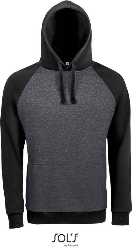 SOL'S | Seattle, Unisex 2-farebná mikina s kapuc., sivá ch. m. - čierna, XS