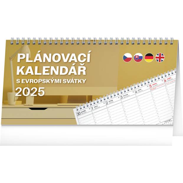Stolní kalendář Plánovací s evropskými svátky 2025, 25 × 12,5 cm Stolní kalendář Plánovací s evropskými svátky 2025, 25 × 12,5 cm