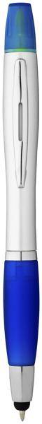 Strieborné guľôčkové pero so zvýrazňovačom, modrá