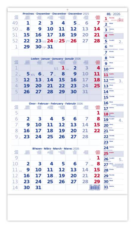 Štvormesačný kalendár modrý s poznámkami, 2026