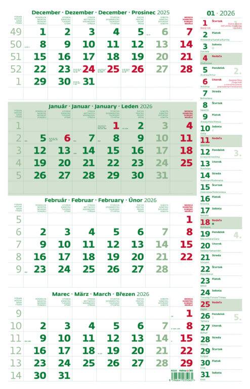 Štvormesačný kalendár s poznámkami zelený, 2026