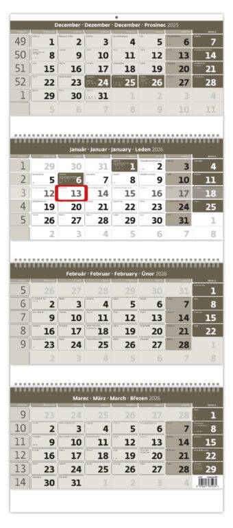 Štvormesačný kalendár šedý so spirálou, 2026
