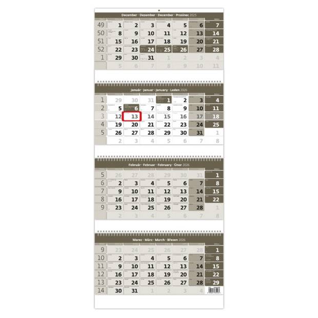 Štvormesačný kalendár šedý so spirálou, 2026 Štvormesačný kalendár šedý so spirálou, 2026