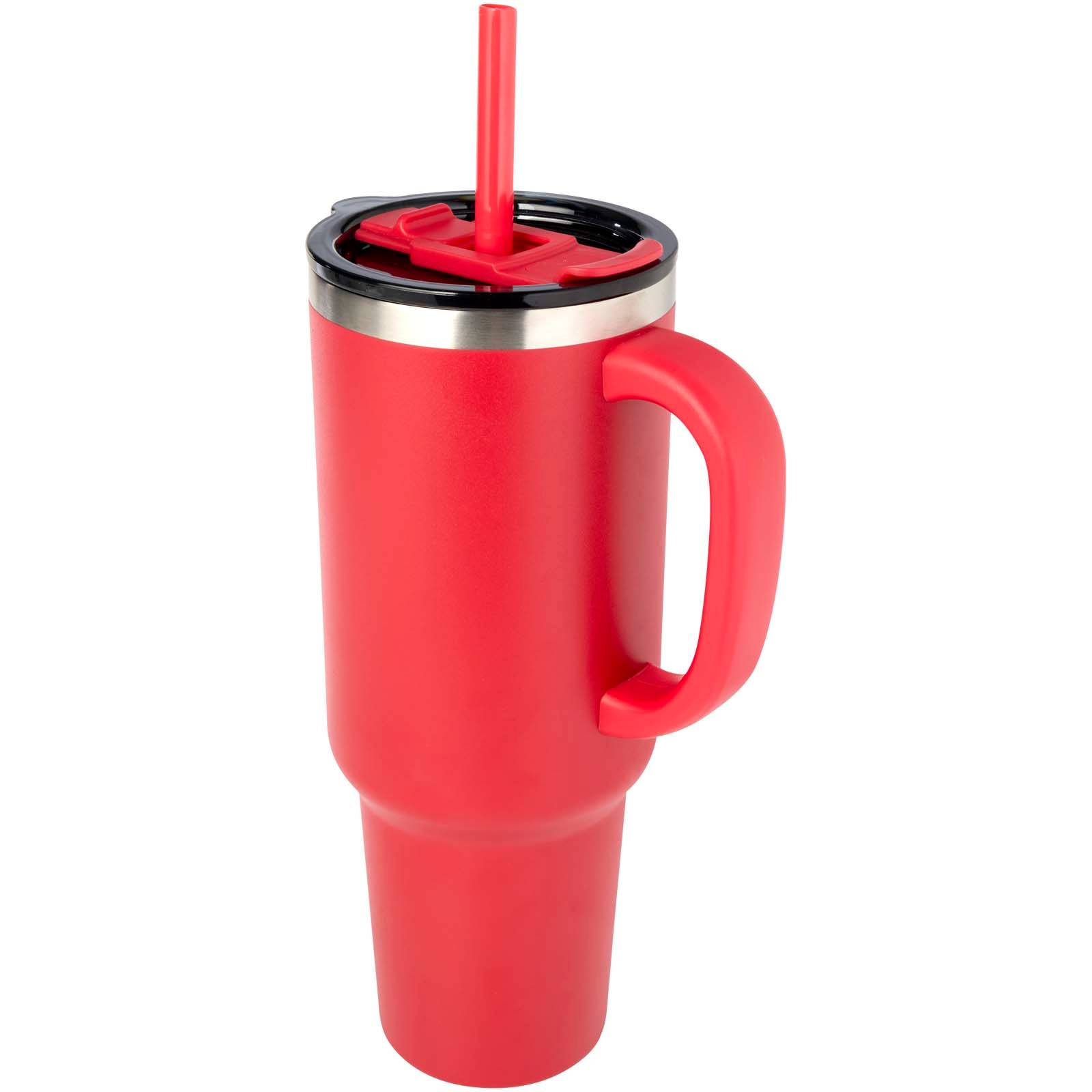 Sydney 1200ml medený vákuovo izolovaný hrnček so slamkou a dvojitou stenou, červená