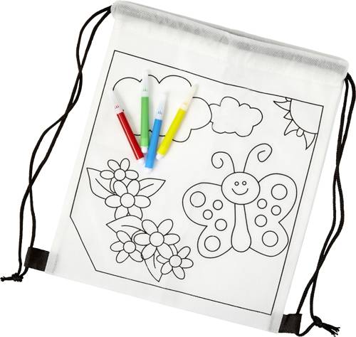 TALKON Netkaný stahovací batůžek s Omalovánka a 4 fixy