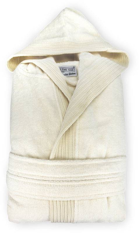 The One | Velour Bathrobe, Župan s kapucí, bílá ivory, S/M