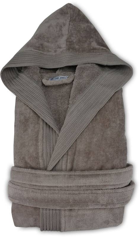The One | Velour Bathrobe, Župan s kapucí, hnědá taupe, L/XL