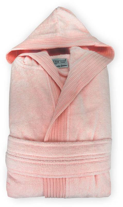 The One | Velour Bathrobe, Župan s kapucí, růžová salmon, 2XL/3XL