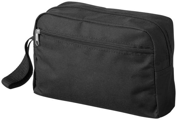 Toaletní taška s popruhem a přední kapsou na zip, černá