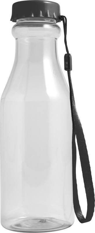 Transparentní plastová láhev na vodu, objem 530 ml, černá