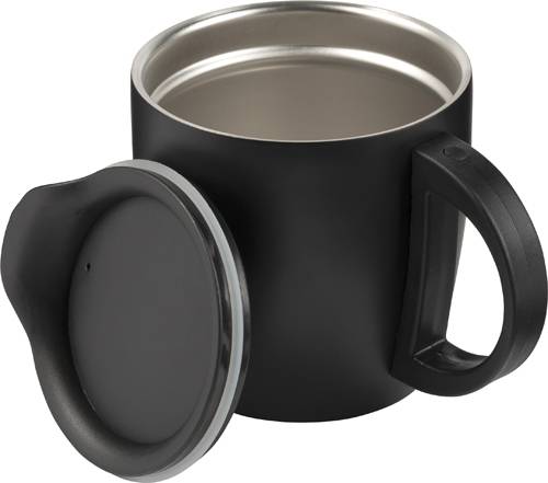 TRIMO dvoustěnný NEREZOVÝ HRNEK S VÍČEK, OBJEM 350ml, ČERNÝ