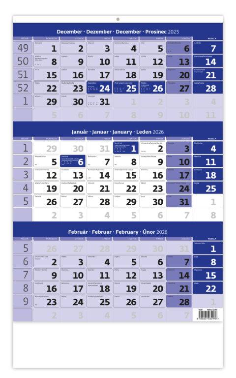 Trojmesačný kalendár modrý, 2026