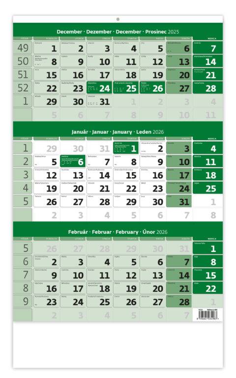 Trojmesačný kalendár zelený, 2026
