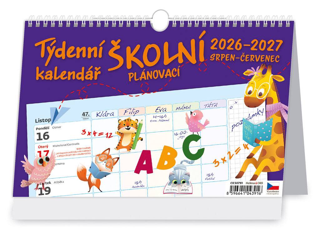 Týdenní školní plánovací kalendář