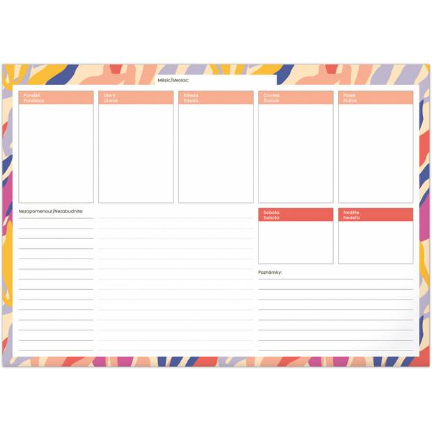 Týždenná nedatovaná plánovacia podložka Listy, 42 × 29,7 cm Týždenná nedatovaná plánovacia podložka Listy, 42 × 29,7 cm