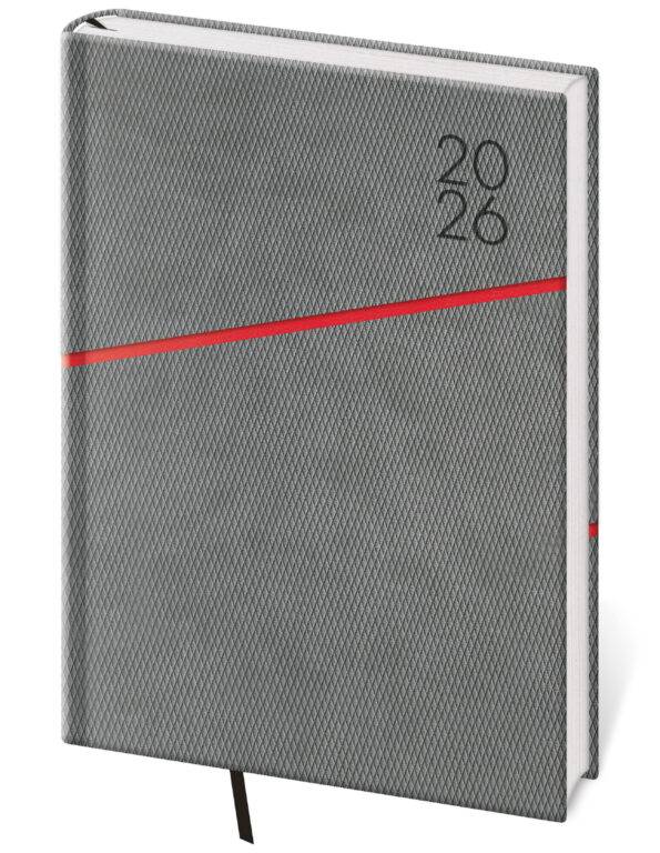 Týždenný diár A5 Grife sivo/červený, 2026