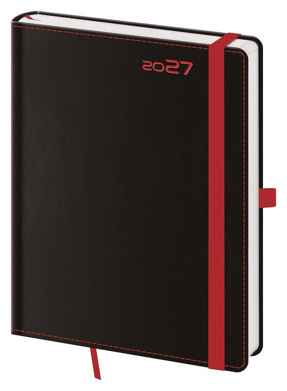 Týždenný diár B6 Black Red s pútkom