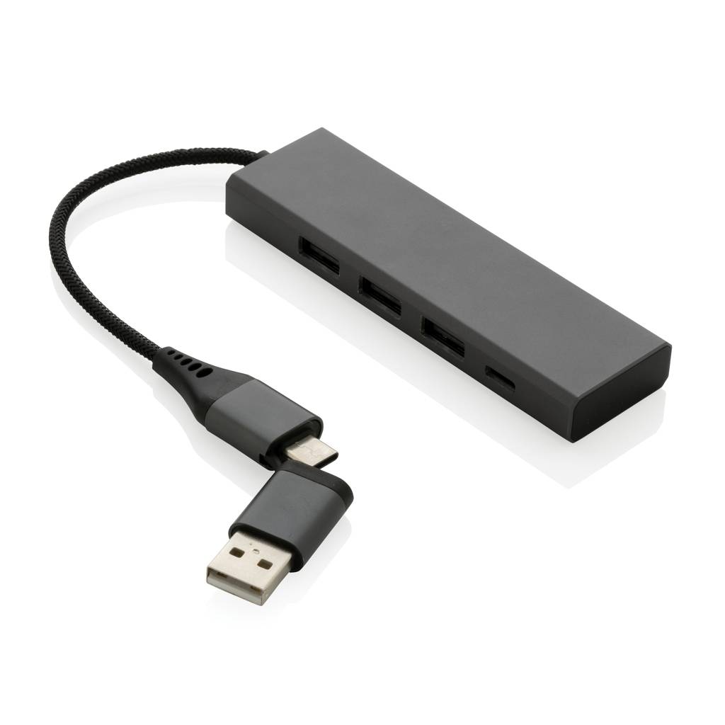 USB rozbočovač Terra z RCS recykl. hliníka, sivá
